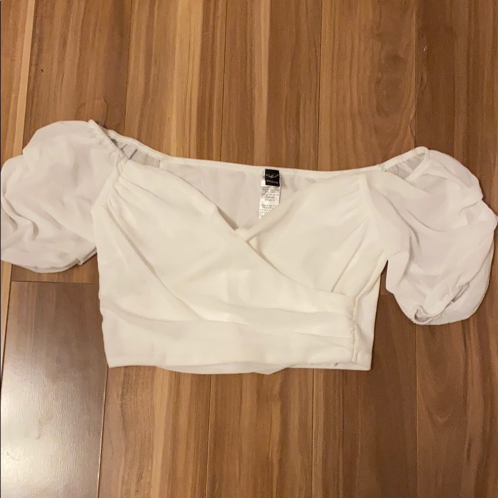 Windsor Chiffon White Puff Sleeve Crop Top Sz 4